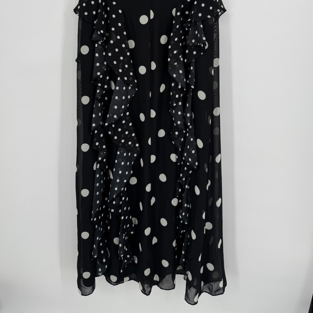 Eliza J Mixed Polka Dot Maxi Dress 12 Black White Ruffle Tiered Chiffon Formal - Picture 7 of 10